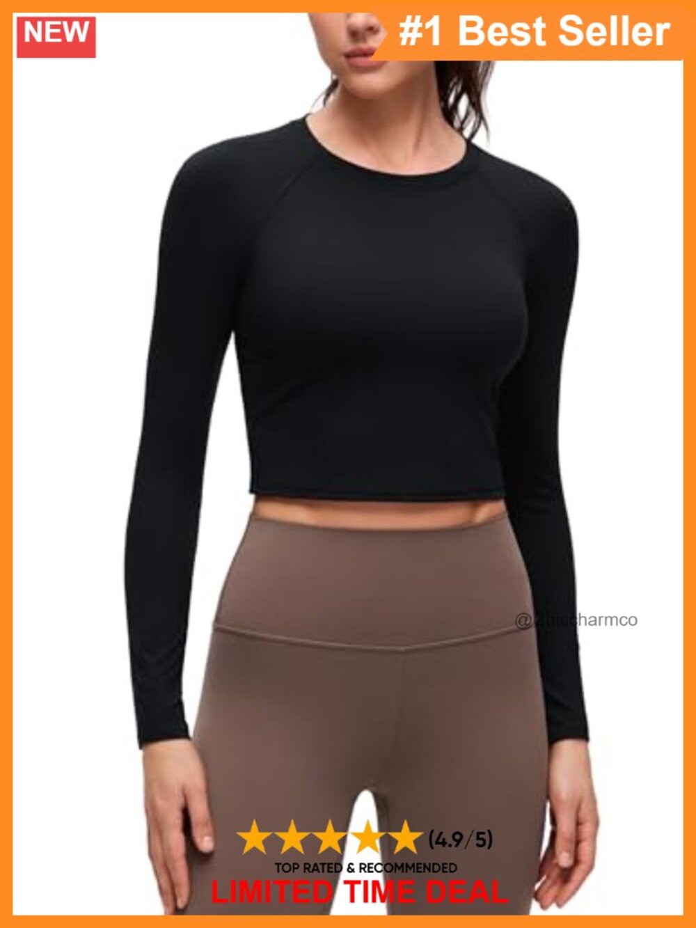 Brushed Crewneck Long Sleeve Crop Top Slim Fit Workout Shirt